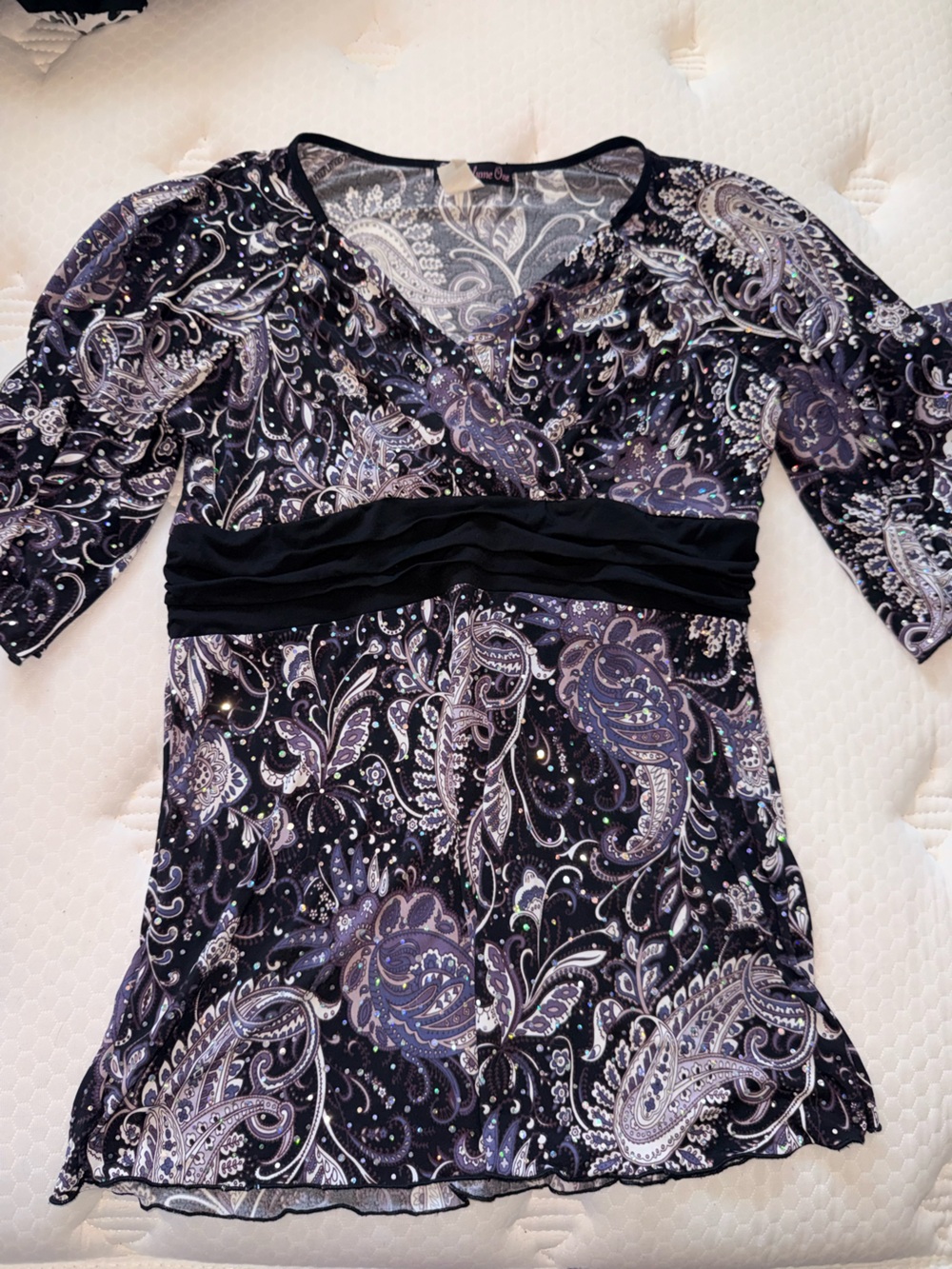 117. Volume one Y2K purple & black paisley print top